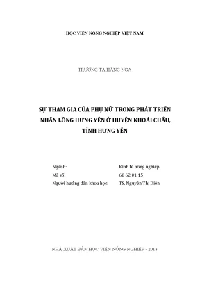 Luận văn thạc sĩ sự tham gia của phụ nữ trong phát triển nhãn lồng hưng yên ở huyện khoái châu tỉnh hưng yên