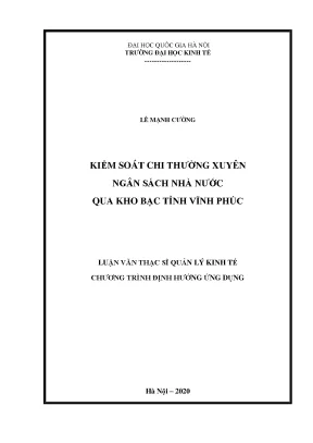 Luận văn thạc sĩ kiểm soát chi thường xuyên ngân sách nhà nước qua kho bạc tỉnh vĩnh phúc
