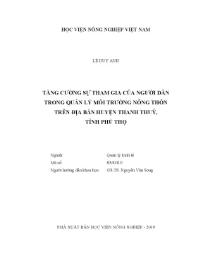 Luận văn thạc sĩ tăng cường sự tham gia của người dân trong quản lý môi trường nông thôn trên địa bàn huyện thanh thủy tỉnh phú thọ