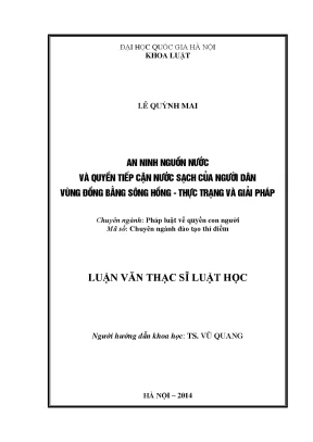 Luận văn thạc sĩ an ninh nguồn nước và quyền tiếp cận nước sạch của người dân vùng đồng bằng sông hồng thực trạng và giải pháp luận văn ths pháp luật và quyền con người