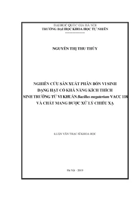 Luận văn thạc sĩ nghiên cứu sản xuất phân bón vi sinh dạng hạt có khả năng kích thích sinh trưởng từ vi khuẩn bacillus megaterium vacc 118 và chất mang được xử lý chiếu xạ