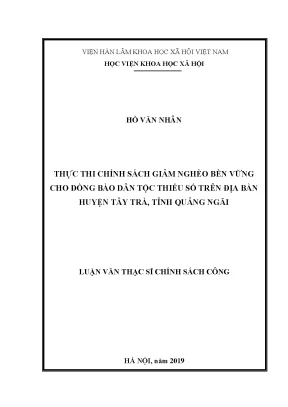 Luận văn thạc sĩ thực thi chính sách giảm nghèo bền vững cho đồng bào dân tộc thiểu số huyện tây trà tỉnh quảng ngãi