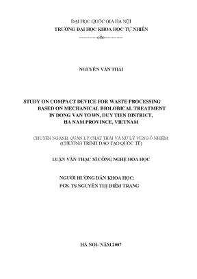 Luận văn thạc sĩ study on compact device for waste processing based on mechanical biological treatment in dong van town duy tien district ha nam province vietnam