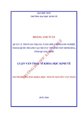 Luận văn thạc sĩ quản lý thuế giá trị gia tăng đối với doanh nghiệp ngoài quốc doanh tại chi cục thuế huyện minh hoá tỉnh quảng bình