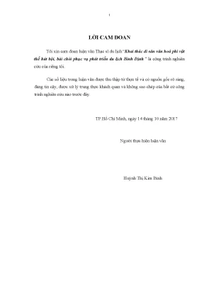 Luận văn thạc sĩ khai thác di sản văn hóa phi vật thể hát bội bài chòi phục vụ phát triển du lịch bình định