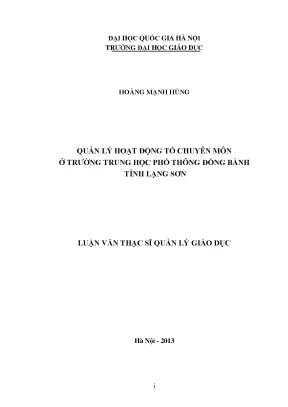 Luận văn thạc sĩ quản lý hoạt động tổ chuyên môn ở trường trung học phổ thông đồng bành tỉnh lạng sơn