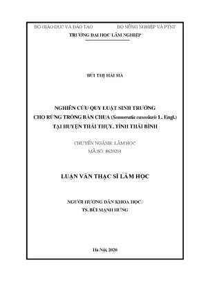 Luận văn thạc sĩ nghiên cứu quy luật sinh trưởng cho rừng trồng bần chua sonnerratia caseolaris l engl tại huyện thái thụy tỉnh thái bình