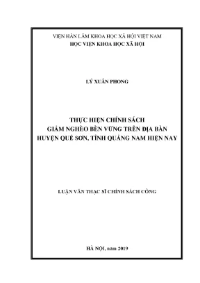 Luận văn thạc sĩ thực hiện chính sách giảm nghèo bền vững trên địa bàn huyện quế sơn tỉnh quảng nam hiện nay