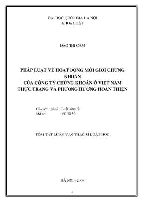 Luận văn thạc sĩ pháp luật về hoạt động môi giới chứng khoán của công ty chứng khoán ở việt nam thực trạng và phương hướng hoàn thiện