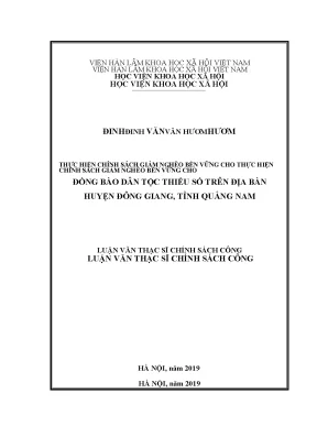 Luận văn thạc sĩ thực hiện chính sách giảm nghèo bền vững cho đồng bào dân tộc thiểu số trên địa bàn huyện đông giang tỉnh quảng nam