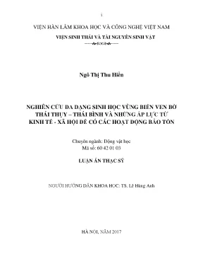 Luận văn thạc sĩ nghiên cứu đa dạng sinh học vùng biển ven bờ thái thụy thái bình và những áp lực từ kinh tế xã hội để có các hoạt động bảo tồn