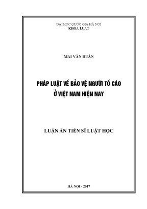 Luận văn thạc sĩ pháp luật về bảo vệ người tố cáo ở việt nam hiện nay luận án ts luật 623801