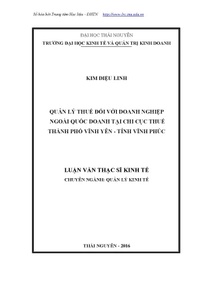 Luận văn thạc sĩ quản lý thuế đối với doanh nghiệp ngoài quốc doanh tại chi cục thuế thành phố vĩnh yên tỉnh vĩnh phúc