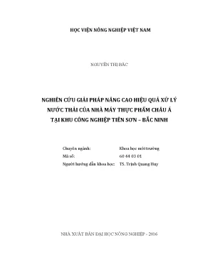 Luận văn thạc sĩ nghiên cứu giải pháp nâng cao hiệu quả xử lý nước thải của nhà máy thực phẩm châu á tại khu công nghiệp tiên sơn bắc ninh