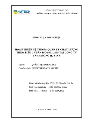 Luận văn thạc sĩ hoàn thiện hệ thống quản lý chất lượng theo tiêu chuẩn iso 9001 2008 tại công ty tnhh hong ik vina