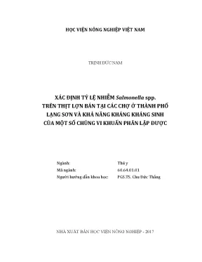 Luận văn thạc sĩ xác định tỉ lệ nhiễm salmonella spp trên thịt lợn bán tại các chợ ở thành phố lạng sơn và khả năng kháng kháng sinh của một số chủng vi khuẩn phân lập được
