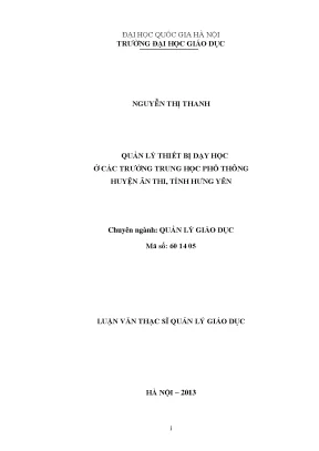 Luận văn thạc sĩ quản lý thiết bị dạy học ở các trường trung học phổ thông huyện ân thi tỉnh hưng yên luận văn ths giáo dục học 60 147 05