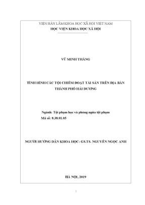 Luận văn thạc sĩ tình hình các tội chiếm đoạt tài sản trên địa bàn thành phố hải dương