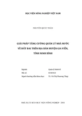 Luận văn thạc sĩ giải pháp tăng cường quản lý nhà nước về đất đai trên địa bàn huyện gia viễn tỉnh ninh bình
