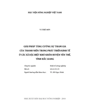 Luận văn thạc sĩ giải pháp tăng cường sự tham gia của thanh niên trong phát triển kinh tế ở các xã đặc biệt khó khăn huyện yên thế tỉnh bắc giang