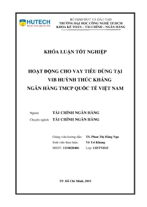 Luận văn thạc sĩ hoạt động cho vay tiêu dùng tại vib huỳnh thúc kháng ngân hàng tmcp quốc tế việt nam