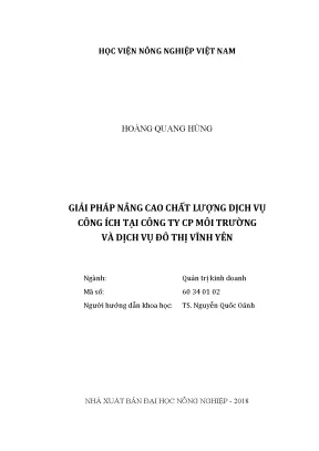 Luận văn thạc sĩ giải pháp nâng cao chất lượng dịch vụ công ích tại công ty cp môi trường và dịch vụ đô thị vĩnh yên