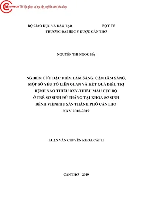 Nghiên cứu đặc điểm lâm sàng cận lâm sàng một số yếu tố liên quan và kết quả điều trị bệnh não thiếu oxy thiếu máu cục bộ ở trẻ sơ sinh đủ tháng tại khoa sơ sinh bệnh viện phụ sản t