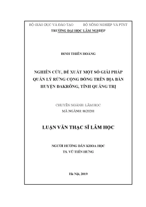 Luận văn thạc sĩ nghiên cứu đề xuất một số giải pháp quản lý rừng cộng đồng trên địa bàn huyện đakrông tỉnh quảng trị