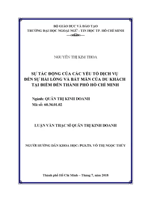Luận văn thạc sĩ sự tác động của các yếu tố dịch vụ đến sự hài lòng và bất mãn của du khách đối với điểm đến thành phố hồ chí minh