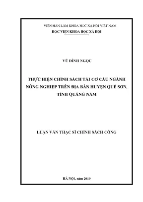 Luận văn thạc sĩ thực hiện chính sách tái cơ cấu ngành nông nghiệp trên địa bàn huyện quế sơn tỉnh quảng nam