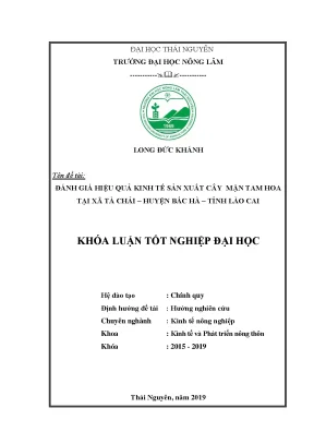 Luận văn thạc sĩ đánh giá hiệu quả kinh tế sản xuất cây mận tam hoa tại xã tà chải huyện bắc hà tỉnh lào cai