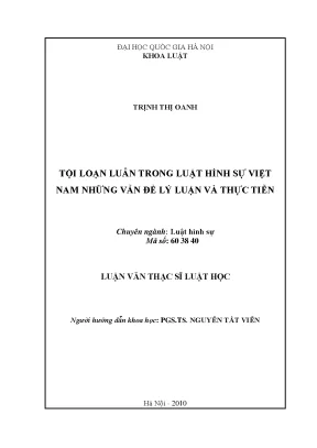 Luận văn thạc sĩ tội loạn luân trong luật hình sự việt nam những vấn đề lý luận và thực tiễn