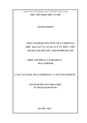 Luận văn thạc sĩ thực hành quyền công tố và kiểm sát điều tra các vụ án về ma túy từ thực tiễn huyện chương mỹ thành phố hà nội