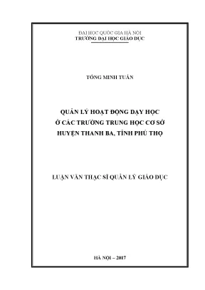 Luận văn thạc sĩ quản lý hoạt động dạy học ở các trường thcs huyện thanh ba tỉnh phú thọ
