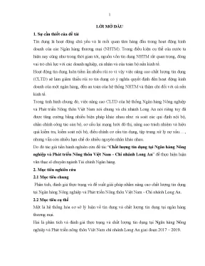 Luận văn thạc sĩ chất lượng tín dụng tại ngân hàng nông nghiệp và phát triển nông thôn việt nam chi nhánh long an