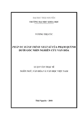 Luận văn thạc sĩ pháp du hành trình nhật ký của phạm quỳnh dưới góc nhìn nghiên cứu văn hóa