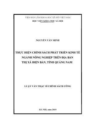Luận văn thạc sĩ thực hiện chính sách phát triển kinh tế ngành nông nghiệp trên địa bàn thị xã điện bàn tỉnh quảng nam