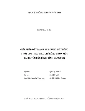 Luận văn thạc sĩ giải pháp đẩy mạnh xây dựng hệ thống thủy lợi theo tiêu chí nông thôn mới tại huyện lộc bình tỉnh lạng sơn