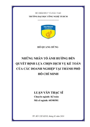 Luận văn thạc sĩ những nhân tố ảnh hưởng đến quyết định lựa chọn dịch vụ kế toán của các doanh nghiệp tại thành phố hồ chí minh