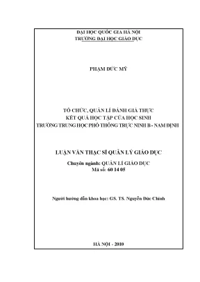 Luận văn thạc sĩ tổ chức quản lí đánh giá thực kết quả học tập của học sinh trường trung học phổ thông trực ninh b nam định