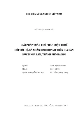 Luận văn thạc sĩ giải pháp tuân thủ pháp luật thuế đối với hộ cá nhân kinh doanh trên địa bàn huyện gia lâm thành phố hà nội