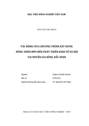 Luận văn thạc sĩ tác động của chương trình xây dựng nông thôn mới đến phát triển kinh tế xã hội tại huyện gia bình bắc ninh