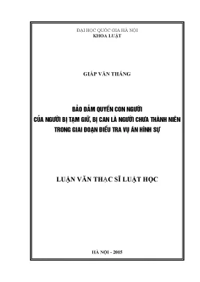Luận văn thạc sĩ bảo đảm quyền con người của người bị tạm giữ bị can là người chưa thành niên trong giai đoạn điều tra vụ án hình sự