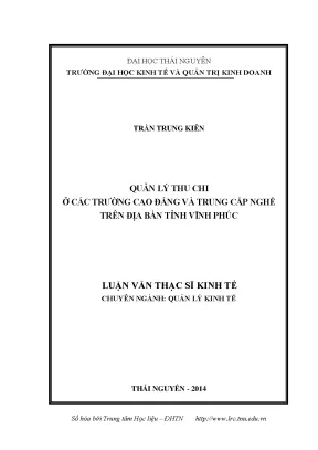 Luận văn thạc sĩ quản lý thu chi ở các trường cao đẳng và trung cấp nghề trên địa bàn tỉnh vĩnh phúc