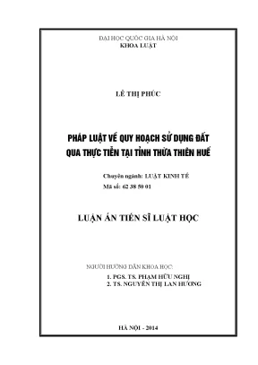 Luận văn thạc sĩ pháp luật về quy hoạch sử dụng đất qua thực tiễn tại tỉnh thừa thiên huế