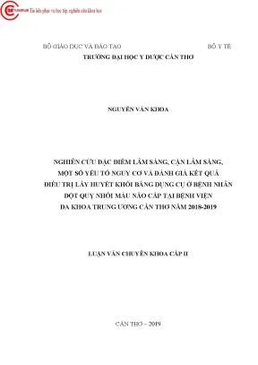 Nghiên cứu đặc điểm lâm sàng cận lâm sàng một số yếu tố nguy cơ và đánh giá kết quả điều trị lấy huyết khối bằng dụng cụ ở bệnh nhân đột quỵ nhồi máu não cấp tại bệnh viện đa khoa tru