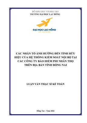 Các nhân tố ảnh hưởng đến tính hữu hiệu của hệ thống kiểm soát nội bộ tại các công ty bảo hiểm phi nhân thọ trên địa bàn tỉnh đồng nai luận văn thạc sĩ