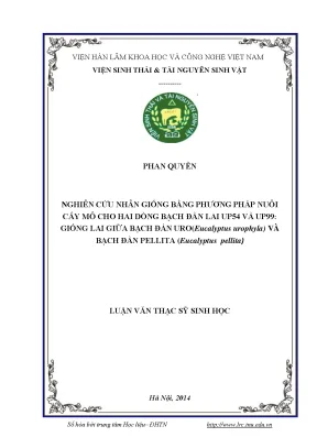 Luận văn thạc sĩ nghiên cứu nhân giống bằng phương pháp nuôi cấy mô cho 2 dòng bạch đàn lai up54 và up99 giống lai giữa bạch đàn uro eucalyptus urophylla và bạch đàn pellita eucalyptus pellita