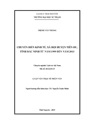 Luận văn thạc sĩ chuyển biến kinh tế xã hội huyện tiên du tỉnh bắc ninh từ năm 1999 đến năm 2013