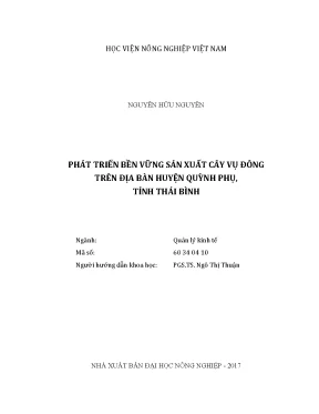 Luận văn thạc sĩ phát triển bền vững sản xuất cây vụ đông trên địa bàn huyện quỳnh phụ tỉnh thái bình